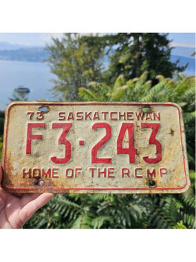 1973 Saskatchewan Farm License Plate F3-243 Home of the RCMP Vintage Canada